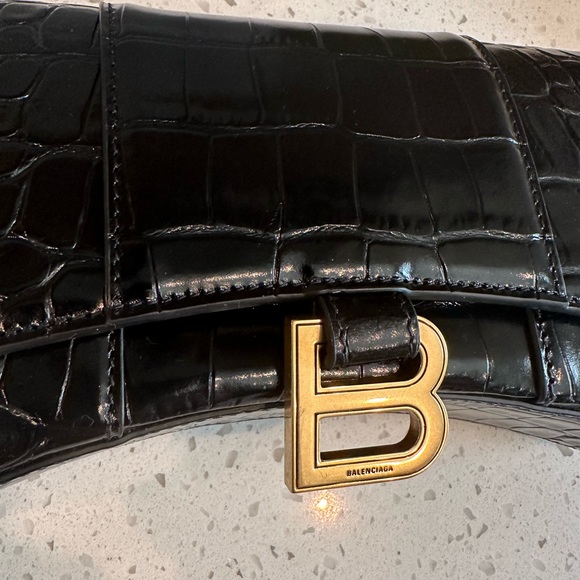 Balenciaga Hourglass Shiny Mock-Croc Black Chain Wallet - Picture 7 of 16